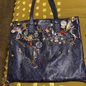 Marc Jacobs Wingman Embellished Blue/Black Python Print Leather Charm Tote